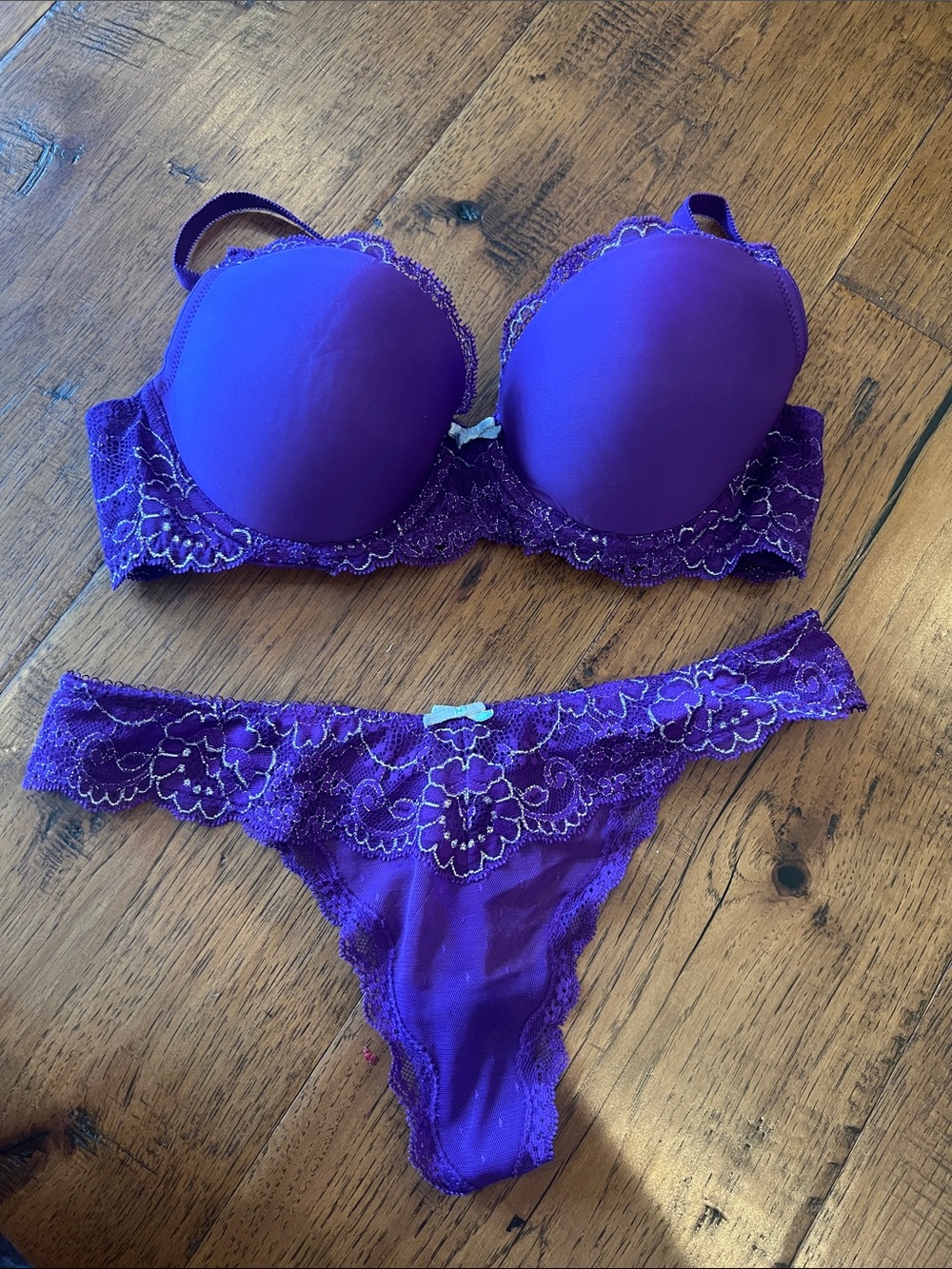 Victoria's Secret Purple Lace Push-Up Bra & Thong Set